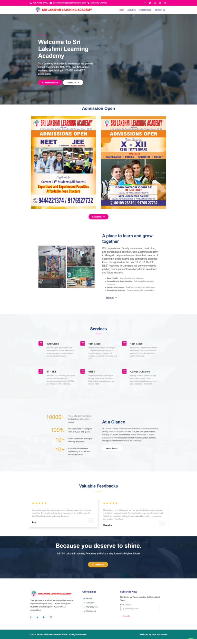 learning academy tution schools website build by elstar innovations chennai the best web designing company in chennai
